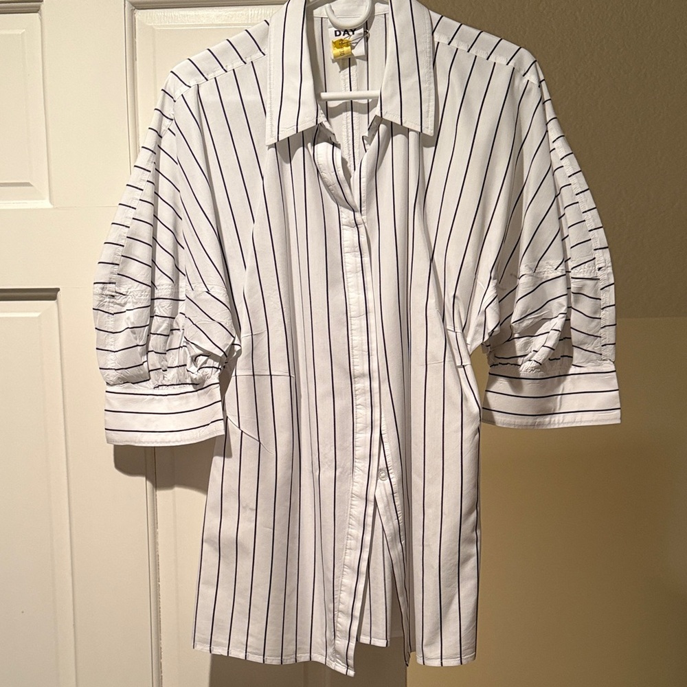 Chic White Striped Button Down Shirt - image 1